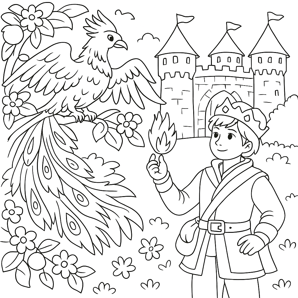 Раскраска по сказке "Иван-царевич и серый волк"