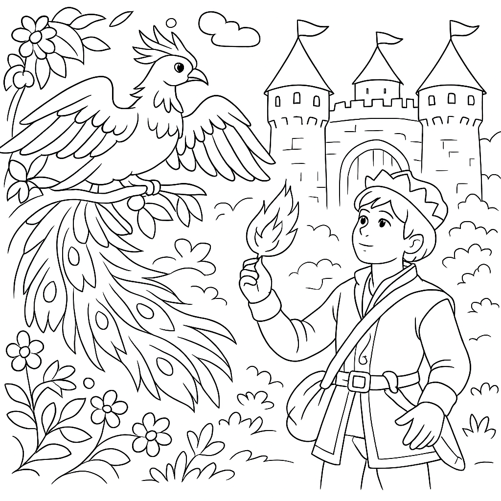 Раскраска по сказке "Иван-царевич и серый волк"
