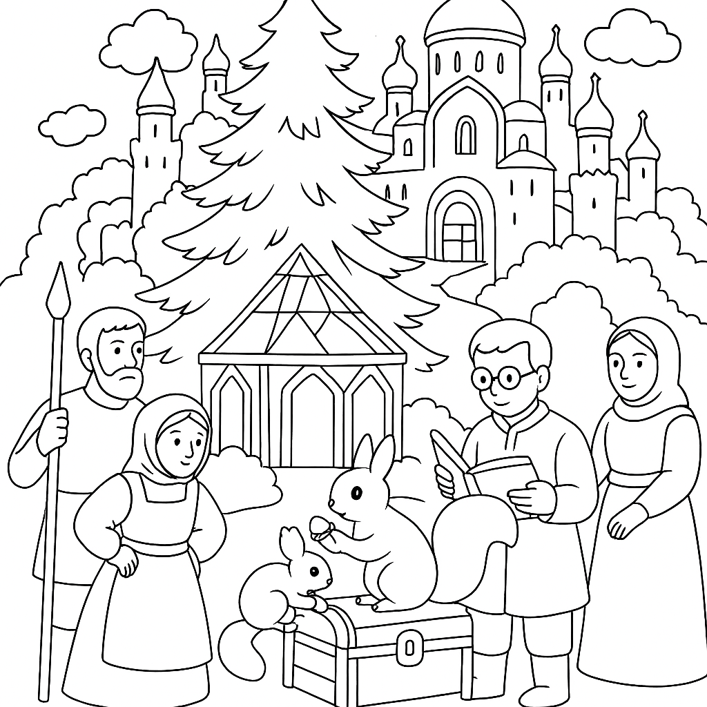 Раскраска по сказке "Сказка о царе Салтане"