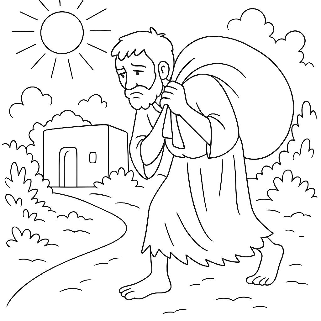 Раскраска по сказке "Нищий и счастье"