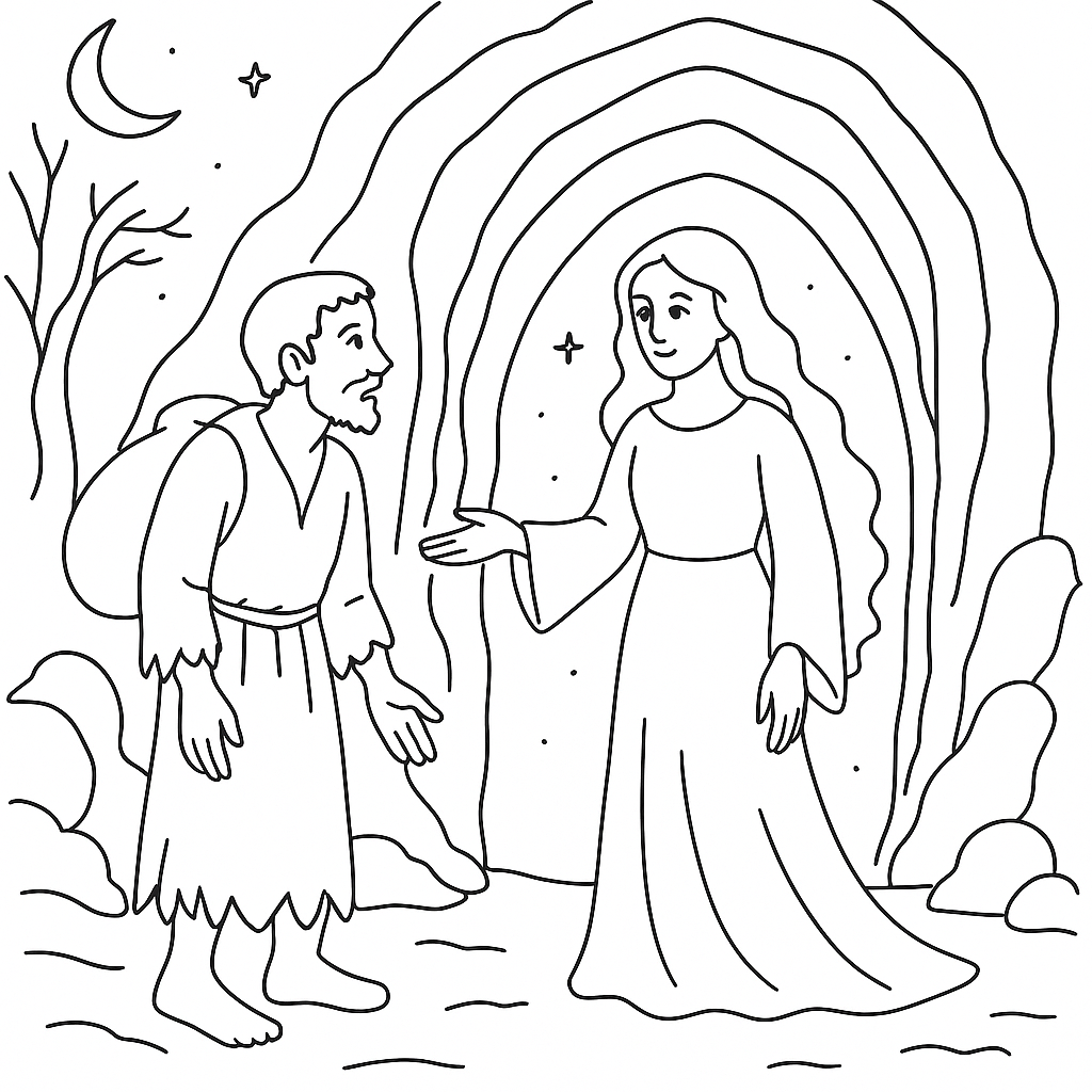 Раскраска по сказке "Нищий и счастье"