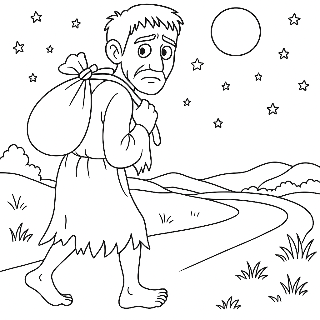 Раскраска по сказке "Нищий и счастье"