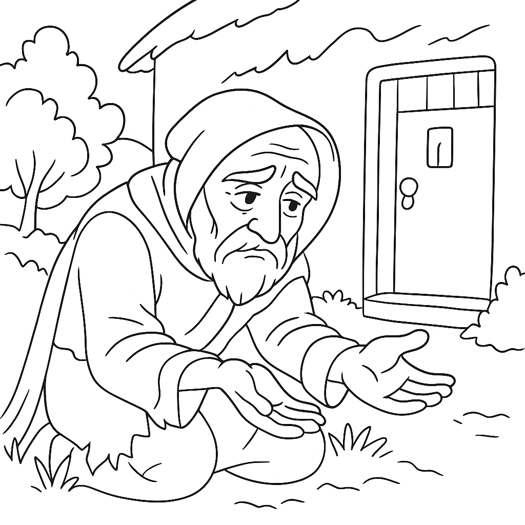 Раскраска по сказке "Нищий и счастье"