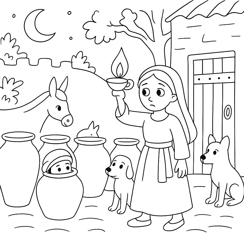 Раскраска по сказке "Али-баба и сорок разбойников"