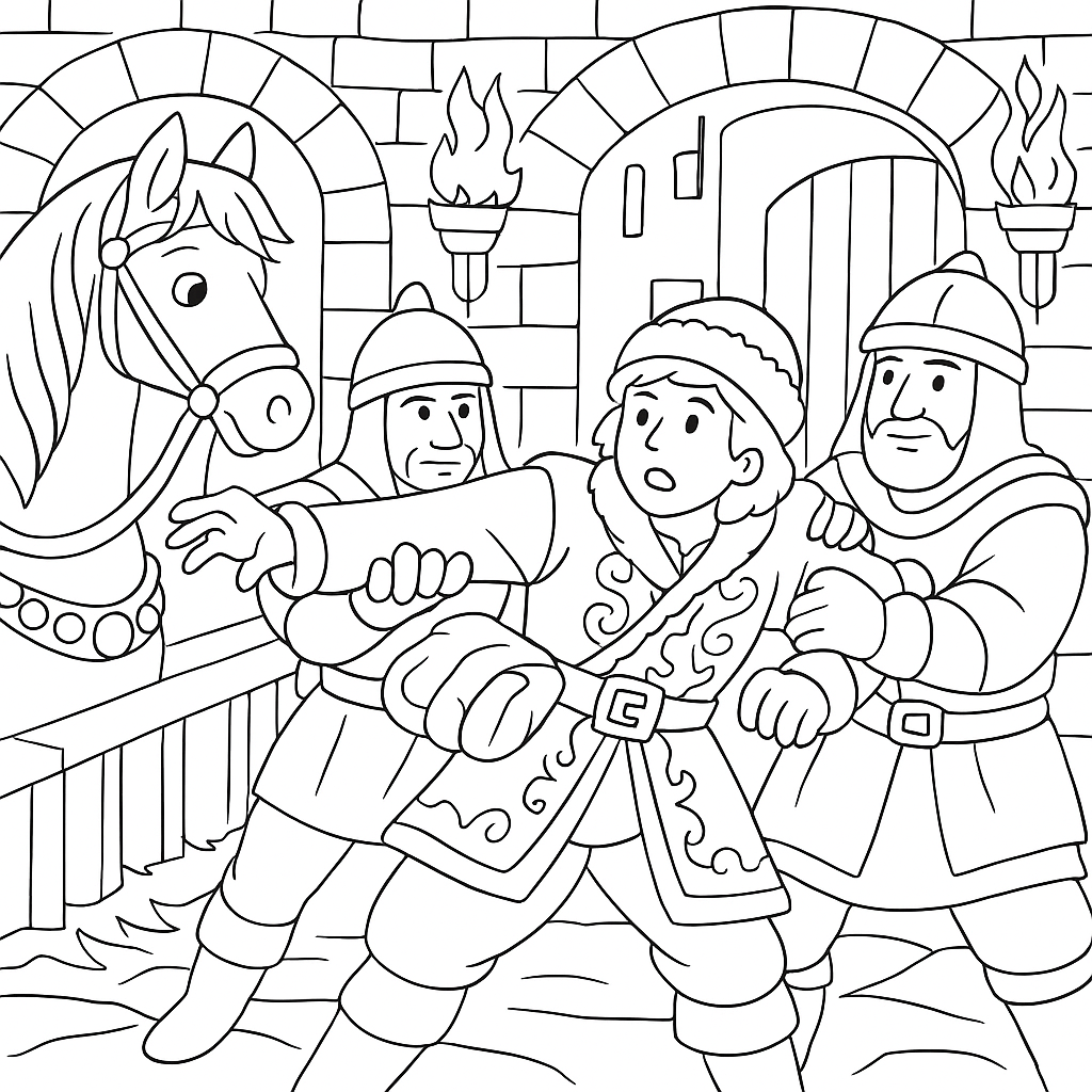 Раскраска по сказке "Иван-царевич и серый волк"