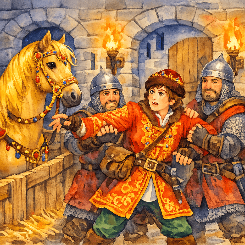 Стража ловит Ивана у златогривого коня