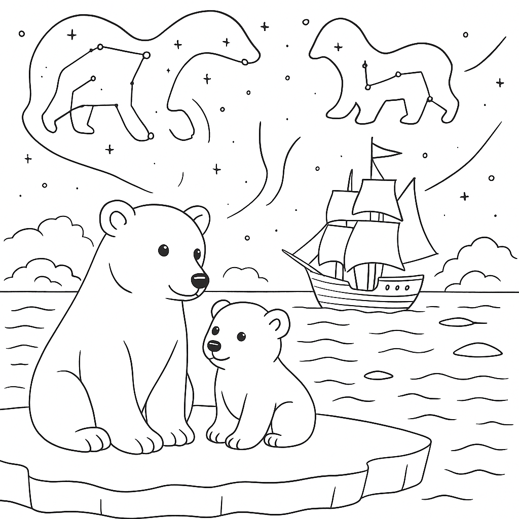 Раскраска по сказке "Колыбельная медведицы: «Ложкой снег мешая»"