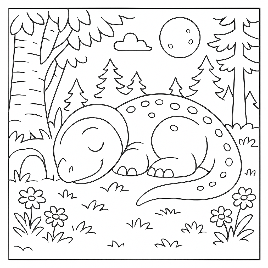 Раскраска по сказке "Про динозавра и мышку"