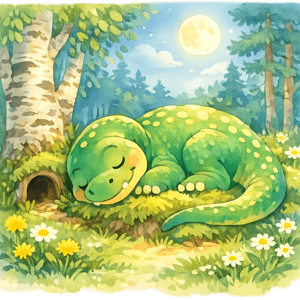 Динозавр заснул на кочке рядом с норкой