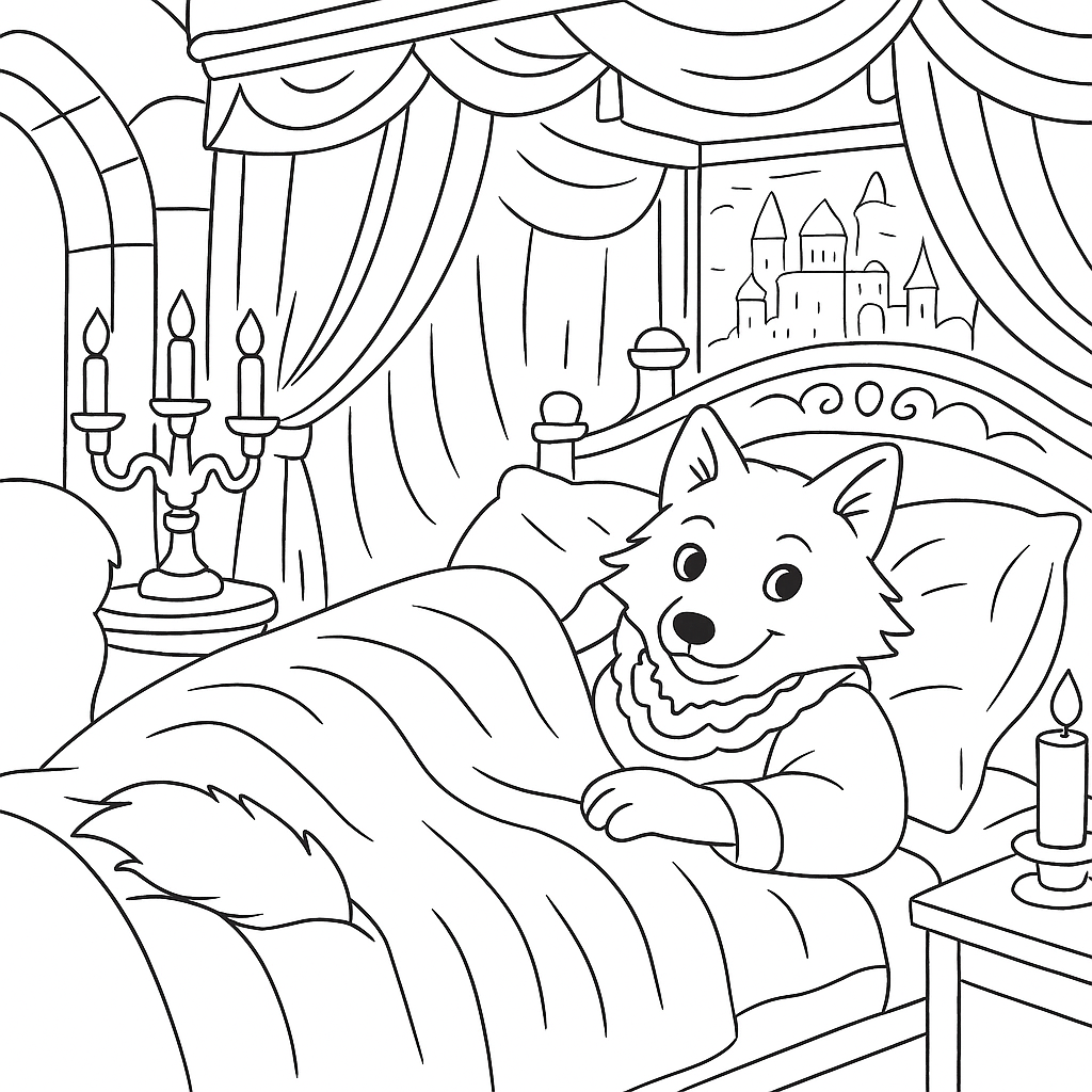 Раскраска по сказке "Иван-царевич и серый волк"