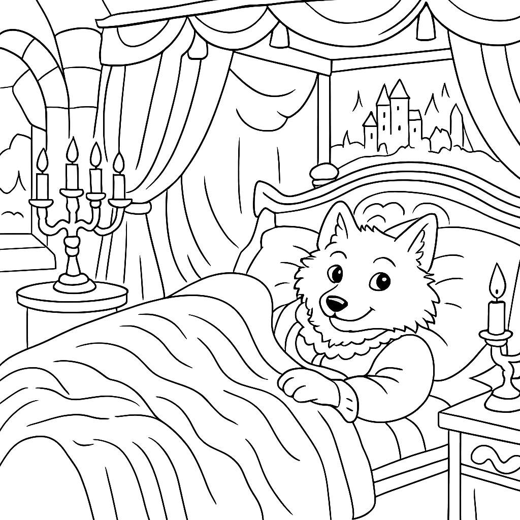 Раскраска по сказке "Иван-царевич и серый волк"