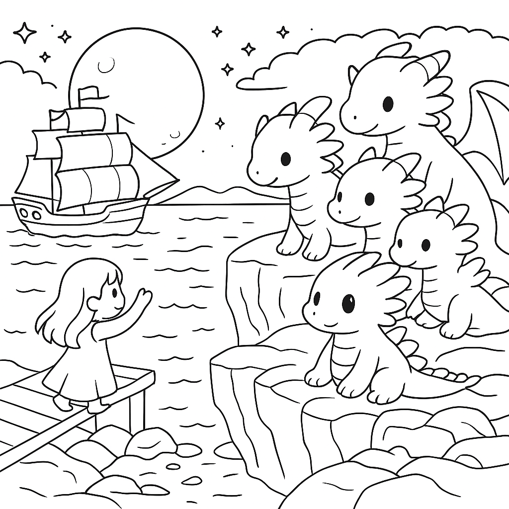 Раскраска по сказке "Сказка про дракона, который не умел летать"