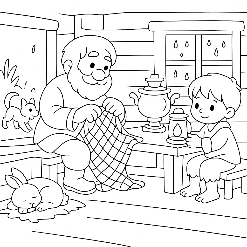 Раскраска по сказке "Заячьи лапы"