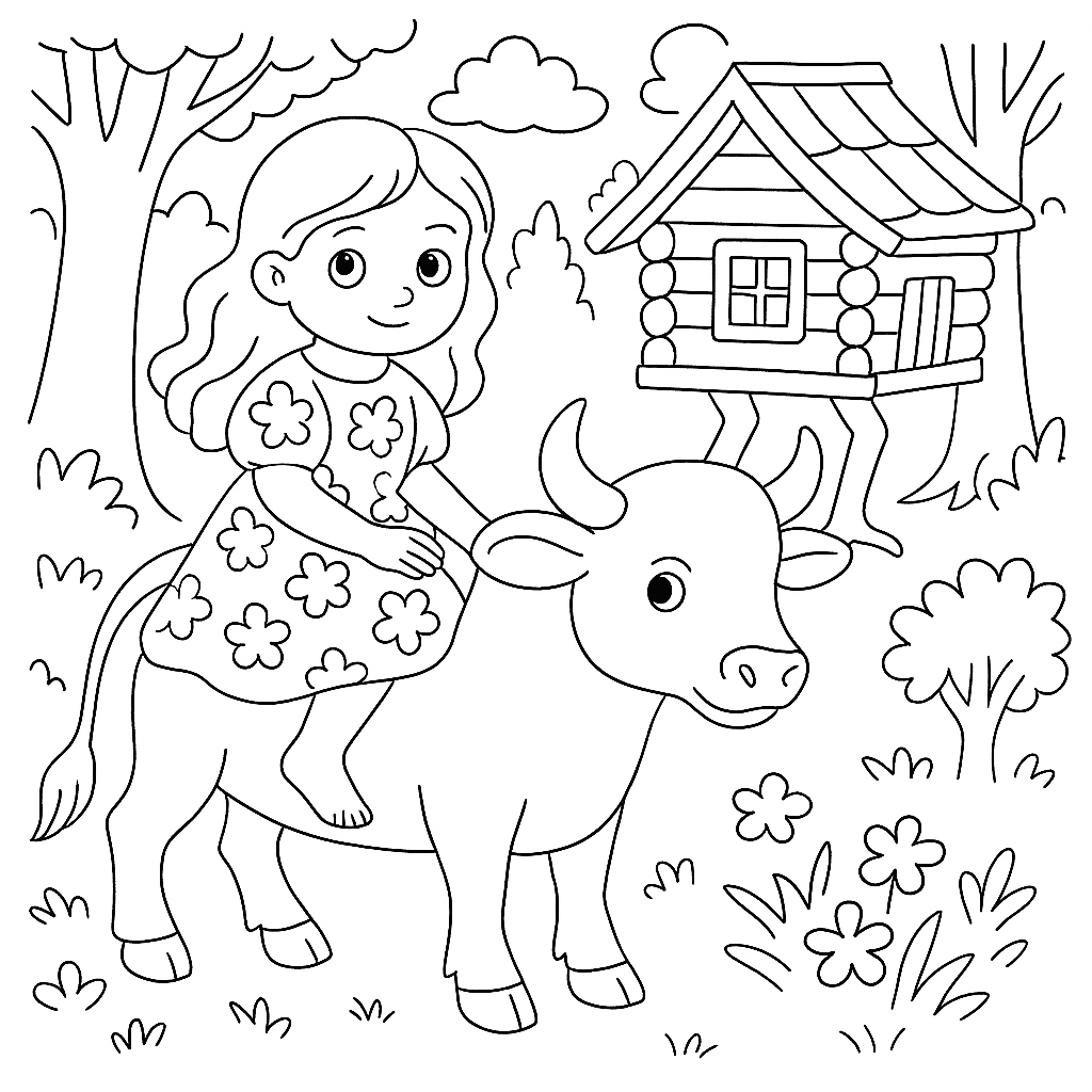Раскраска по сказке "Бычок — чёрный бочок, белые копытца"