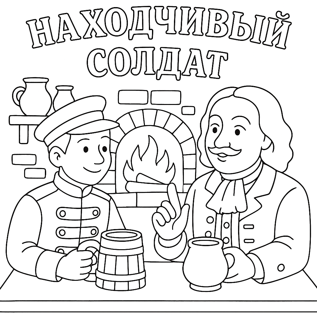 Раскраска по сказке "Находчивый солдат"