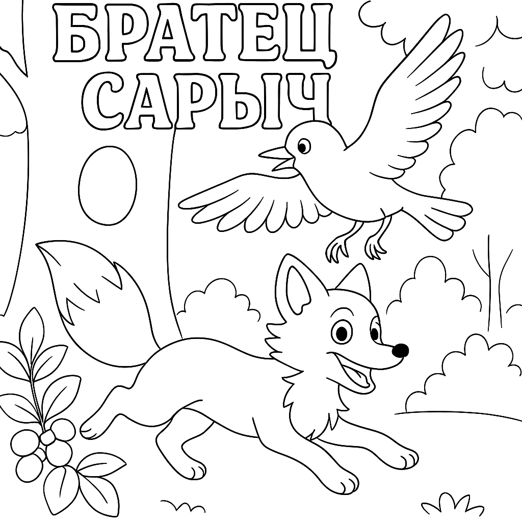 Раскраска по сказке "Как братец сарыч перехитрил братца лиса"