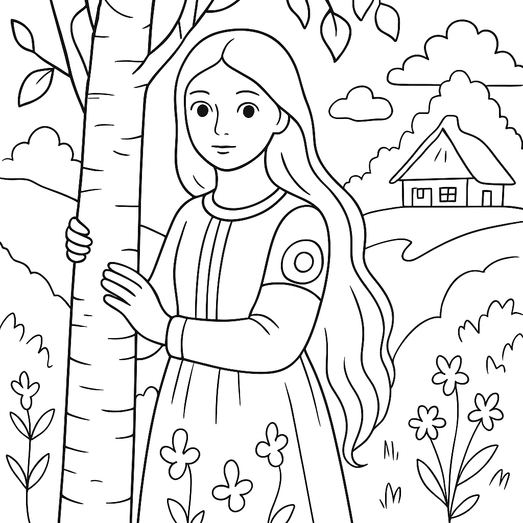 Раскраска по сказке "Девушка-берёзка"