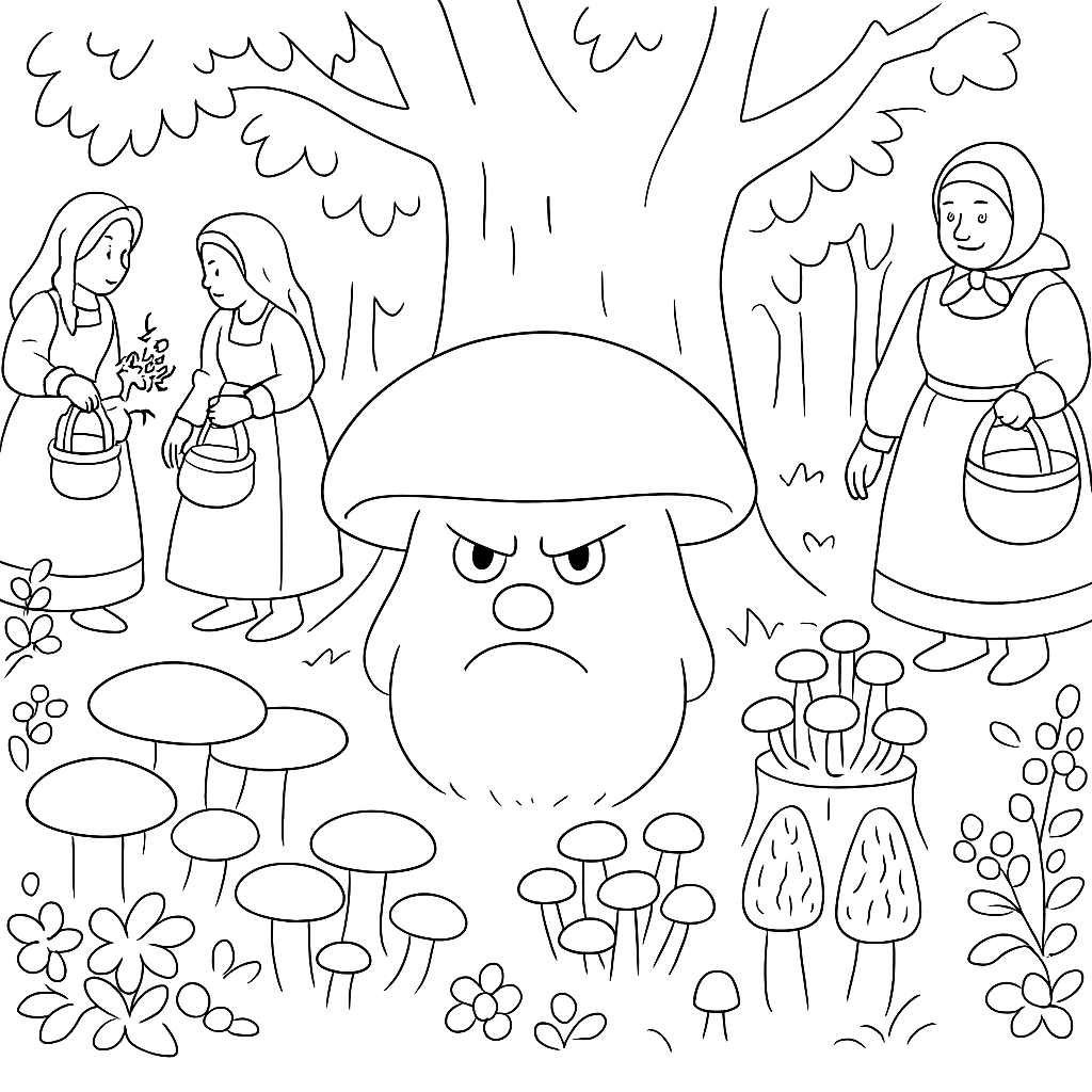 Раскраска по сказке "Война грибов с ягодами"