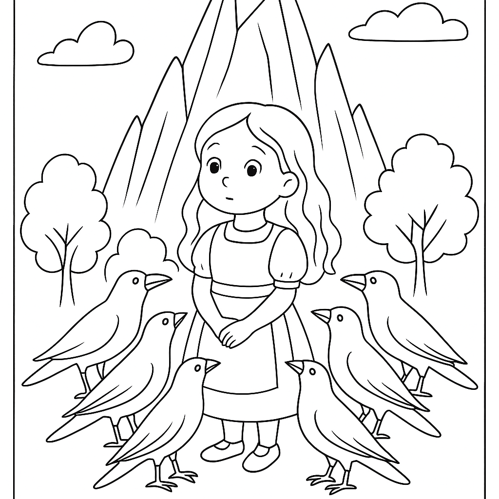 Раскраска по сказке "Семь воронов"