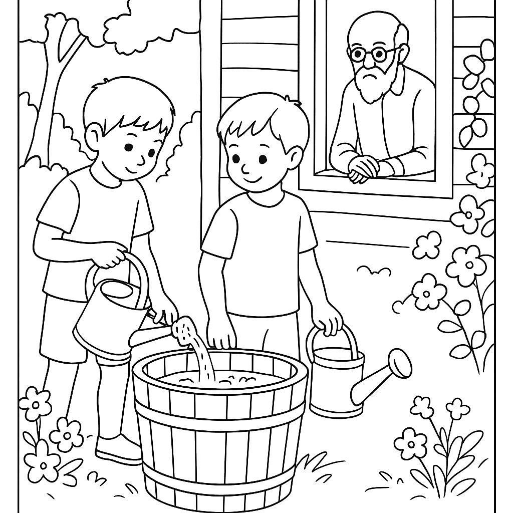 Раскраска по сказке "«разделите так, как делили работу...»"