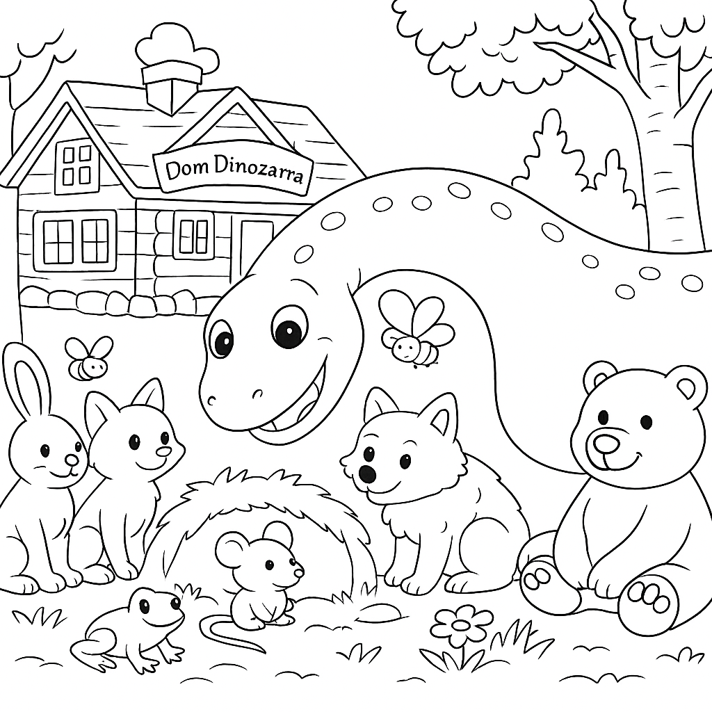 Раскраска по сказке "Про динозавра и мышку"