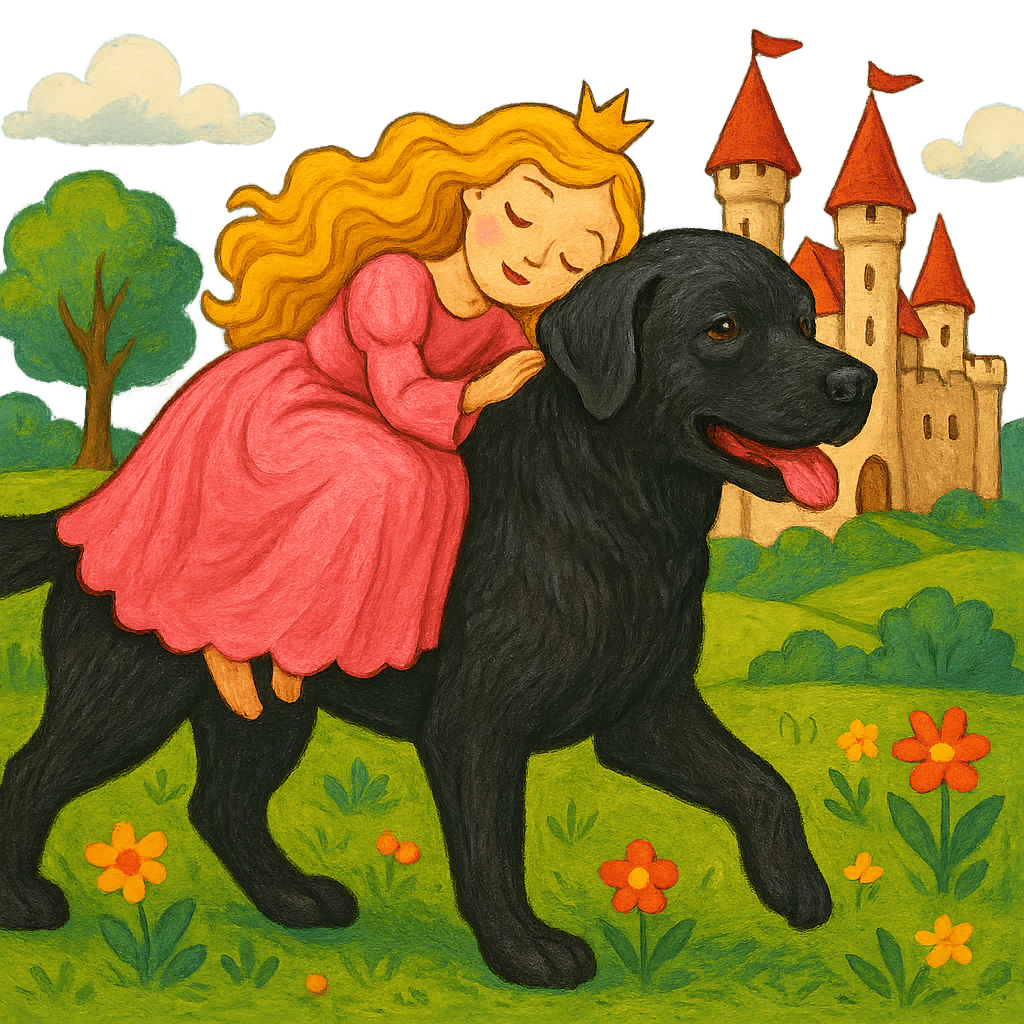 Собака несет принцессу