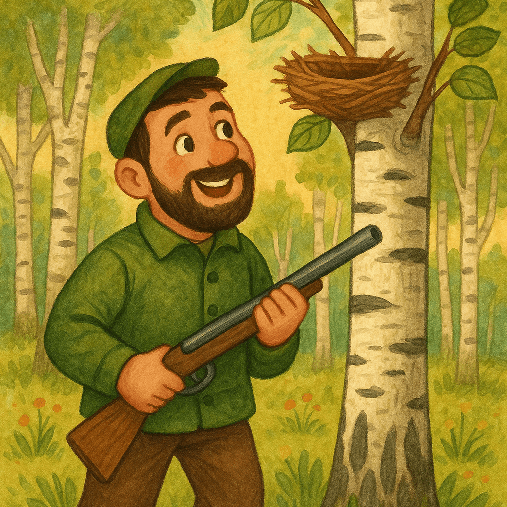 Охотник с ружьем на поляне