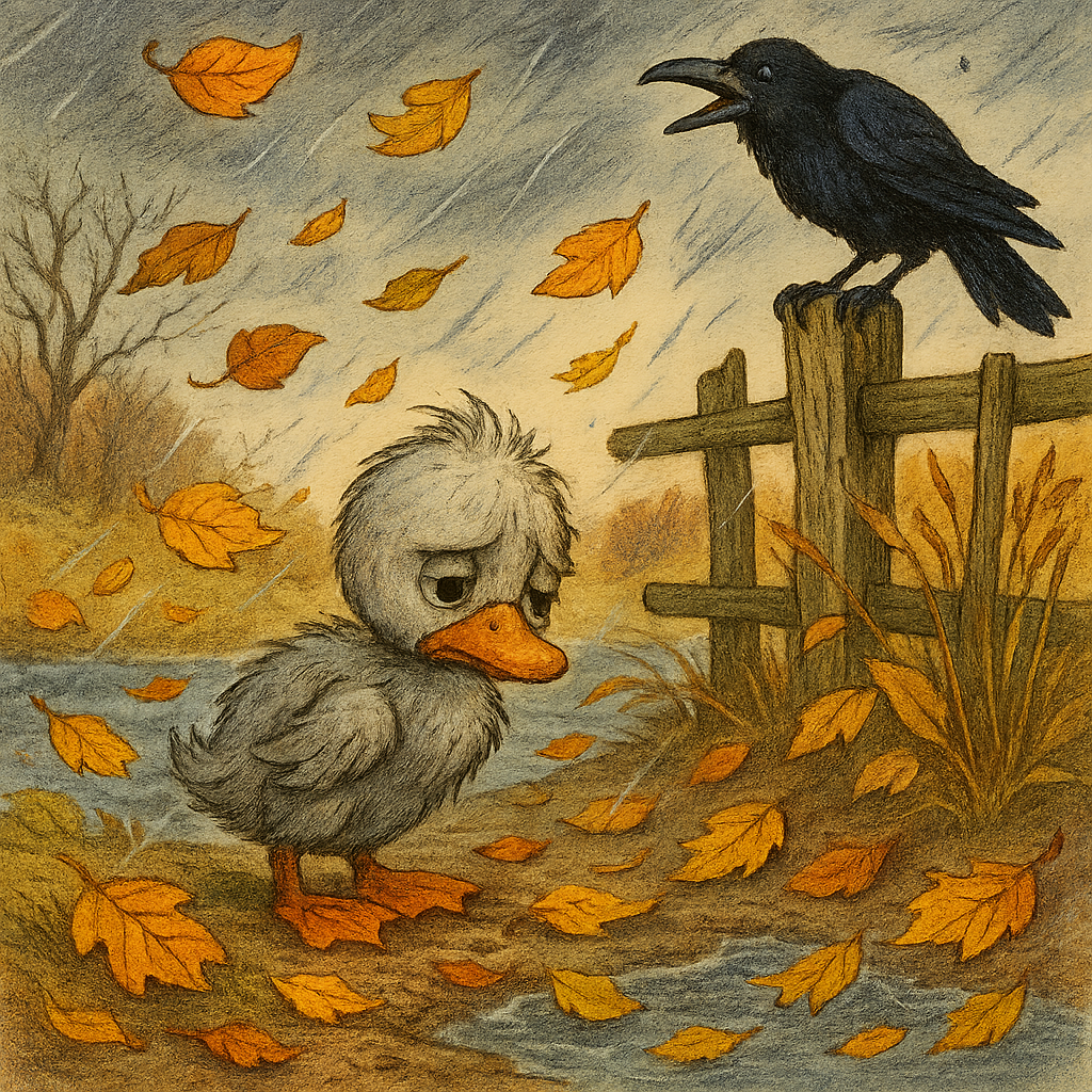 Грустный утёнок в холодную осень