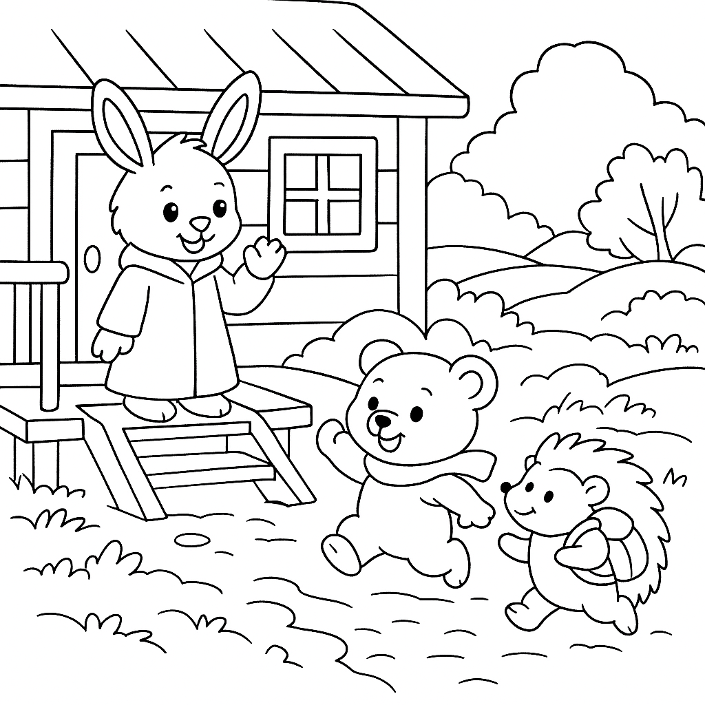 Раскраска по сказке "Как ослик, ёжик и медвежонок встретились после долгой зимы"