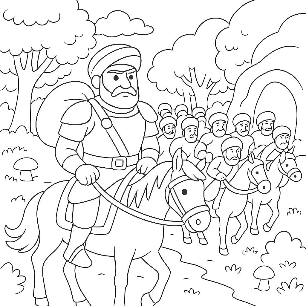 Раскраска по сказке "Али-баба и сорок разбойников"