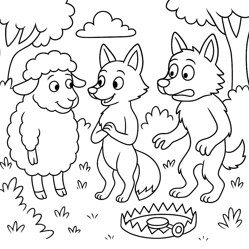 Раскраска по сказке "Как лиса с овцой волка наказали"