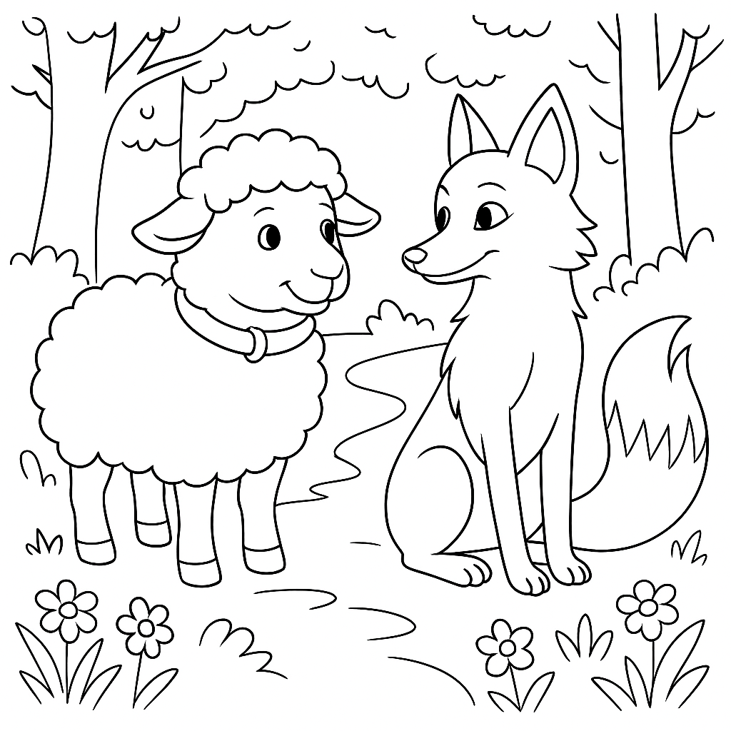 Раскраска по сказке "Как лиса с овцой волка наказали"