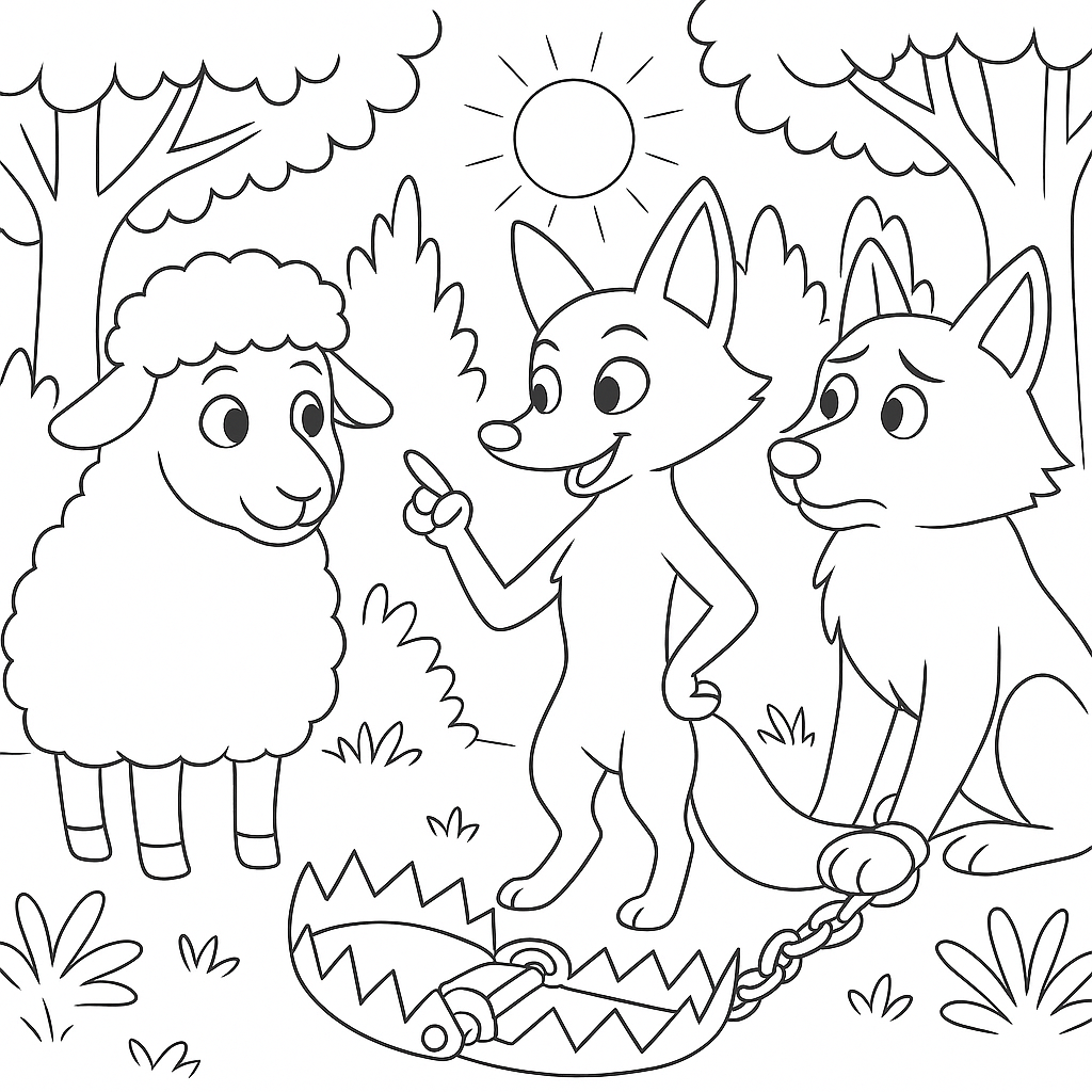 Раскраска по сказке "Как лиса с овцой волка наказали"