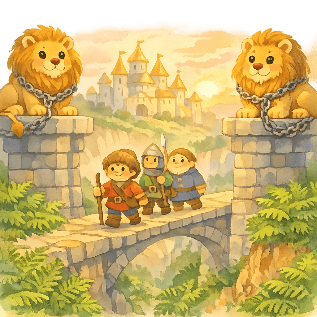 Фролка-сидень ведёт друзей мимо рычащих львов