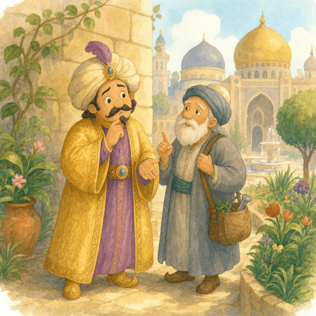 Падишах и садовник беседуют после обмана