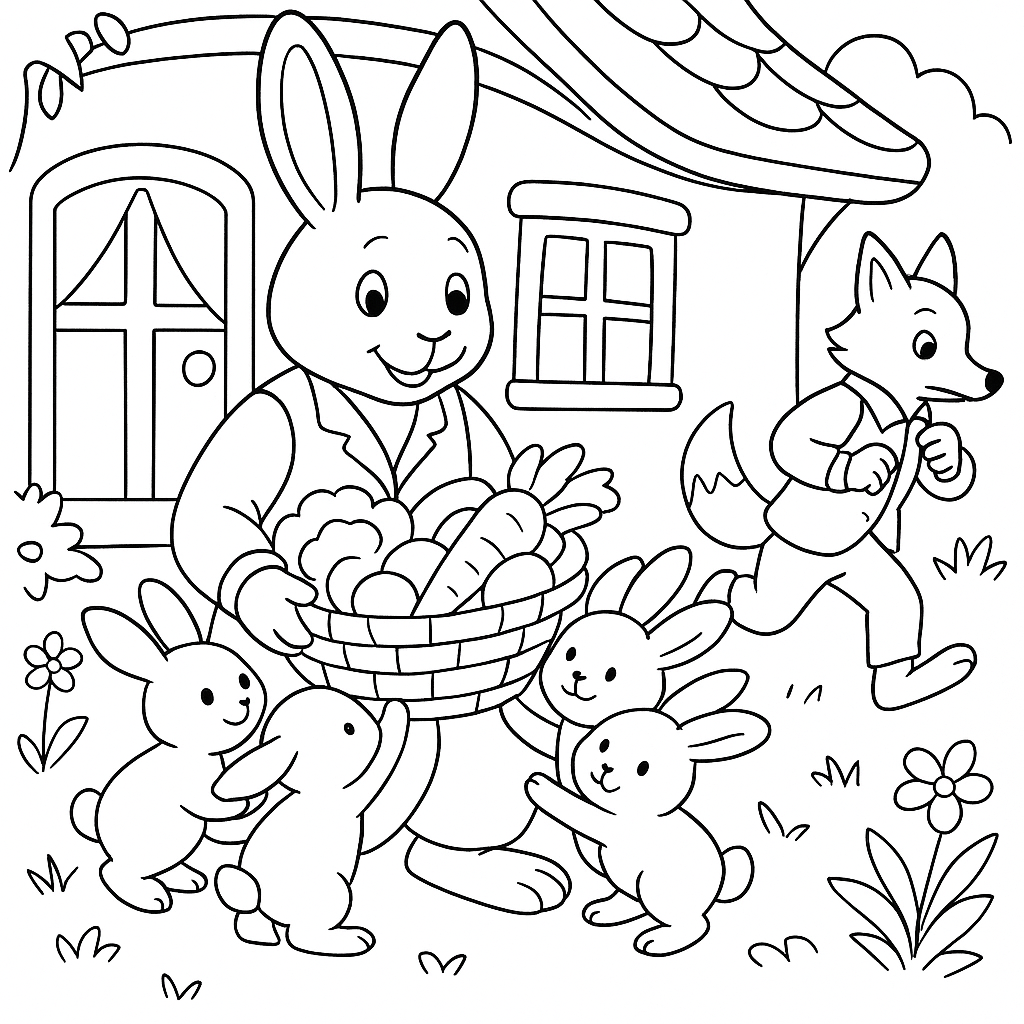 Раскраска по сказке "Сказка про маленьких крольчат"