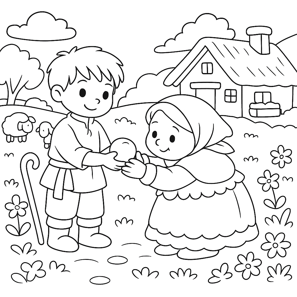 Раскраска по сказке "Пастушья радуга"