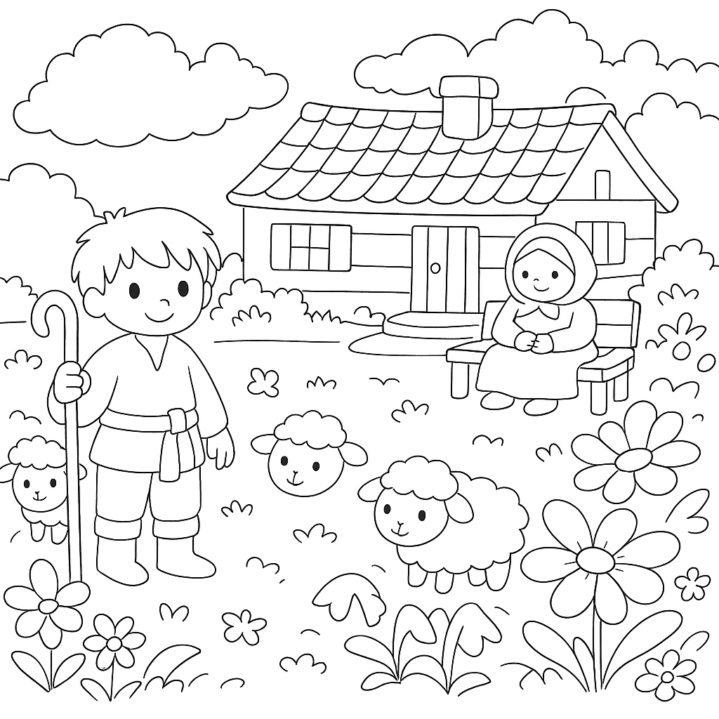 Раскраска по сказке "Пастушья радуга"