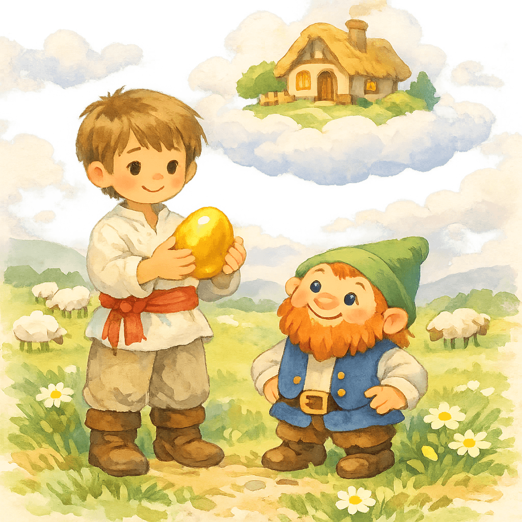 Гномик появился перед пастушком с золотым яйцом