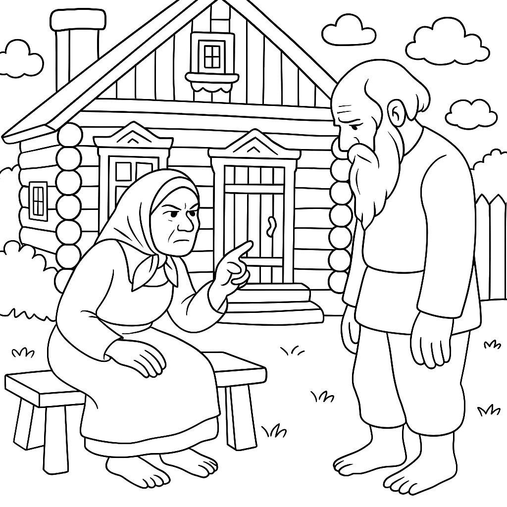 Раскраска по сказке "Сказка о рыбаке и рыбке"