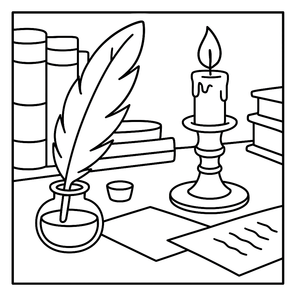 Раскраска по сказке "Перо и чернильница"