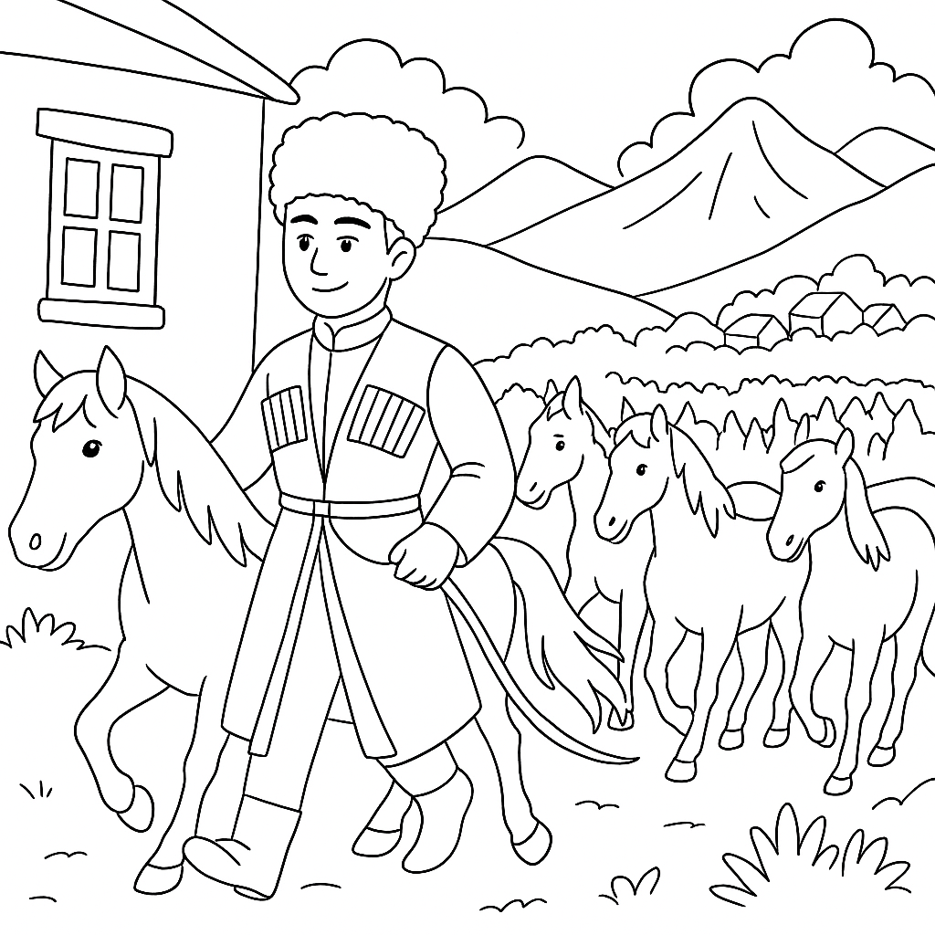 Раскраска по сказке "Сто лошадей или сто друзей"