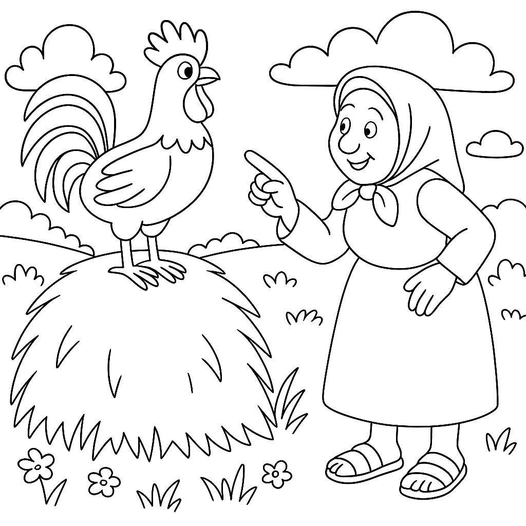 Раскраска по сказке "Как петух лису обманул"