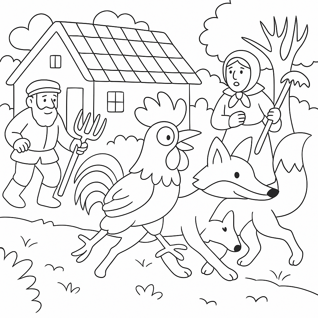 Раскраска по сказке "Как петух лису обманул"