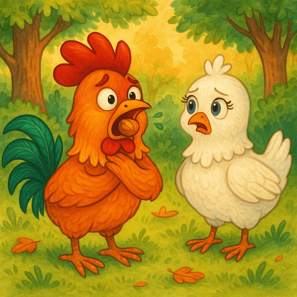 Петух подавился орешком, курочка рядом волнуется