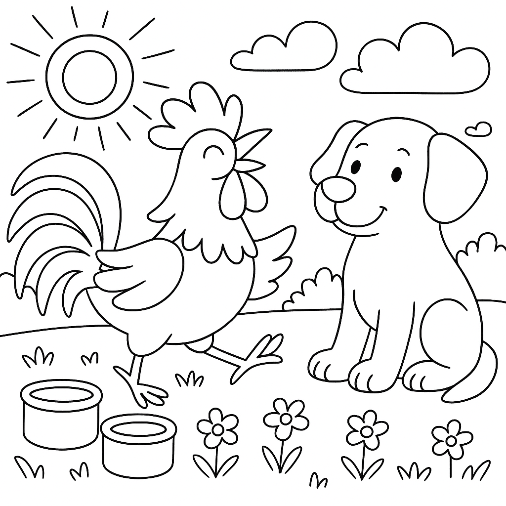 Раскраска по сказке "Петух и краски"