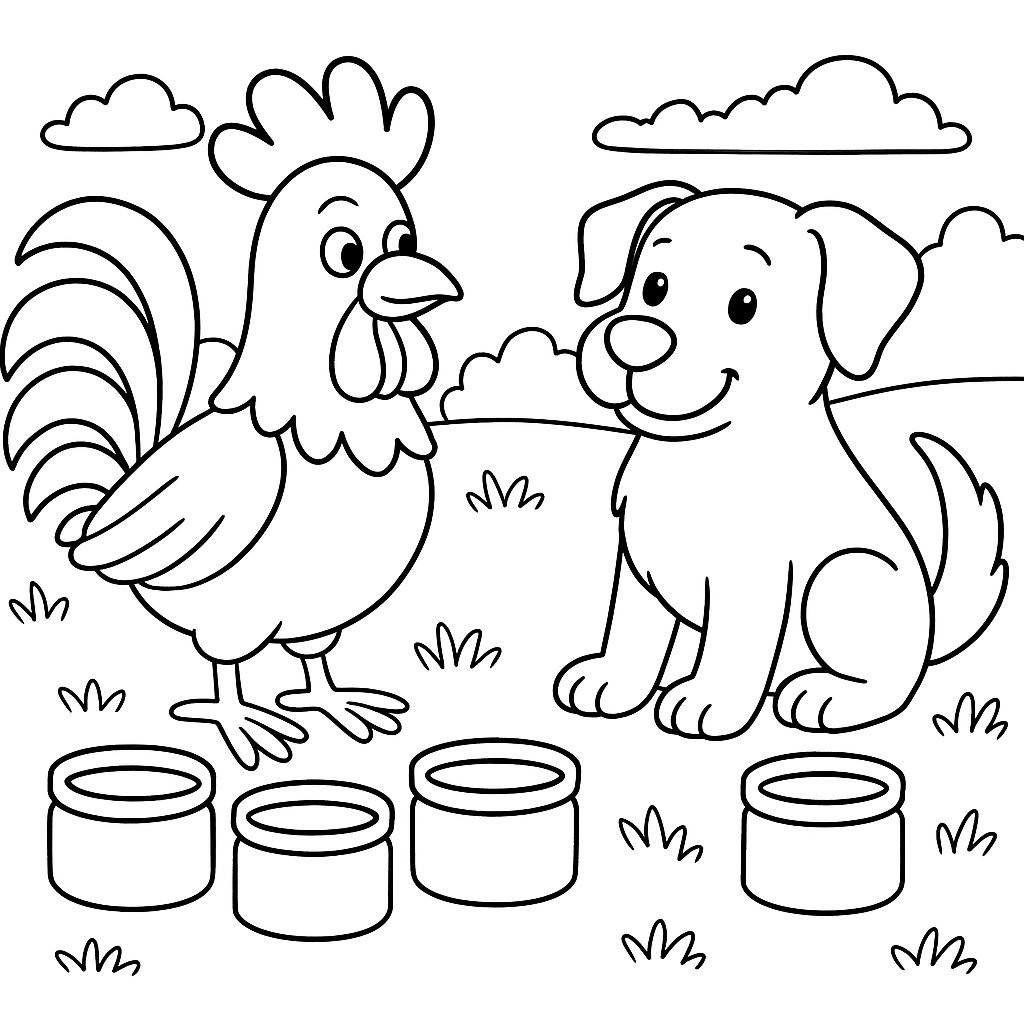 Раскраски: Петух и краски