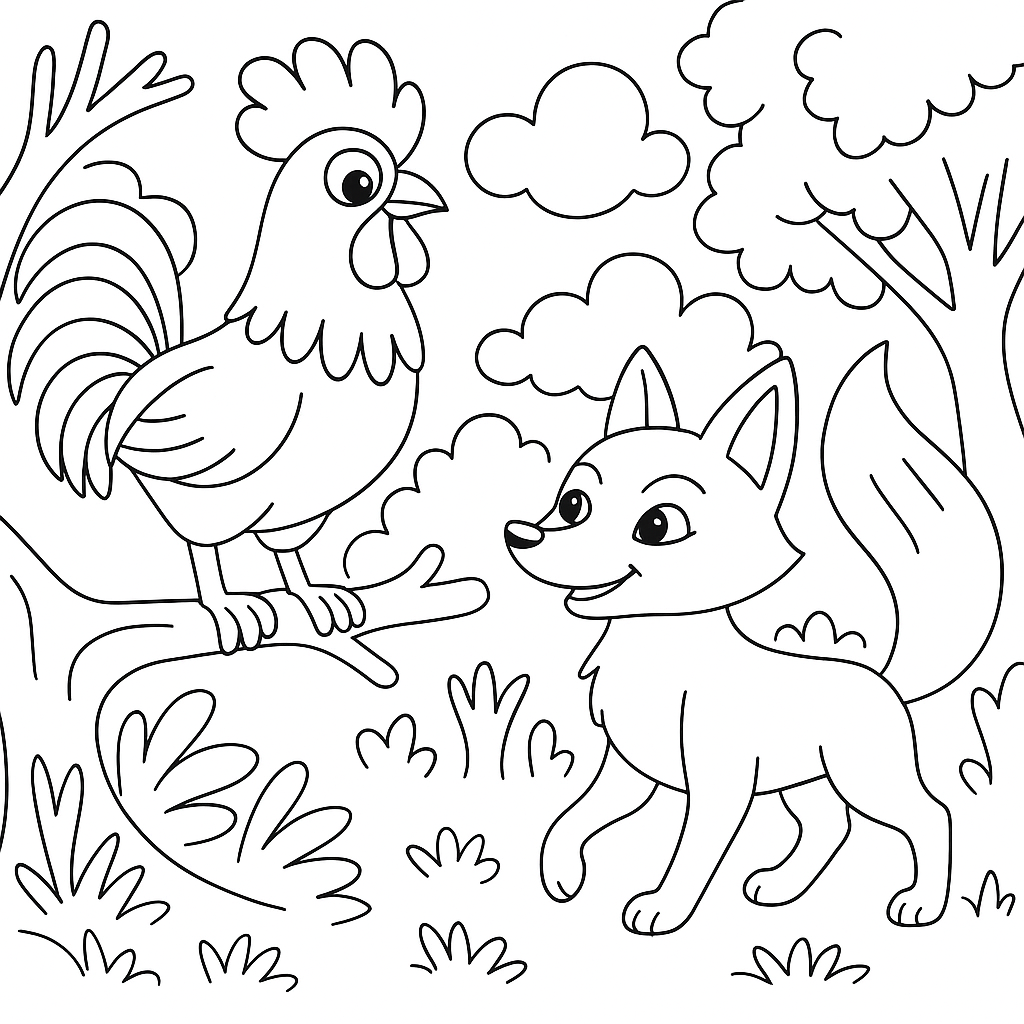 Раскраска по сказке "Петух и собака"