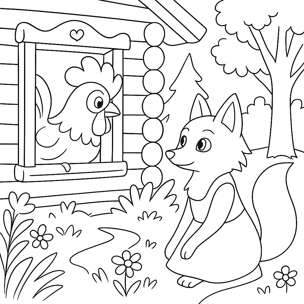 Раскраска по сказке "Петушок золотой гребешок"