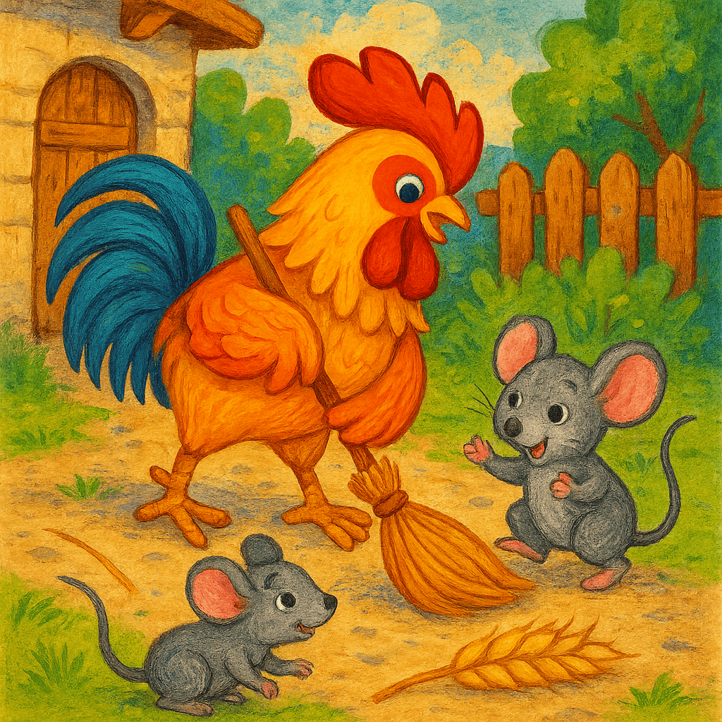 Петушок с мышатами на дворе